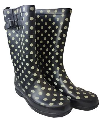 LL BEAN WELLIE RAIN БОТИНКИ женский размер "7 черный с белый горошек - Изображение 1 из 4