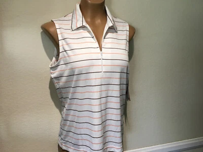 Camiseta deportiva Ashworth Weather System a rayas blancas 1/2 cremallera sin mangas - Para mujer M Foto 1 de 4