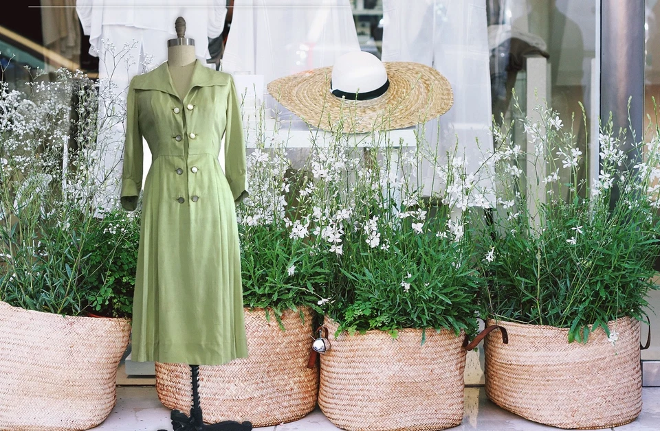  Vestido de té cintura camisa seda tierra verde pastel años 40-M Foto 1 de 4