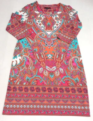 Tiana B Dress Women's 3/4 Sleeve Boho V Neck Shift Multicolor Floral No Care Tag - Image 1 of 4