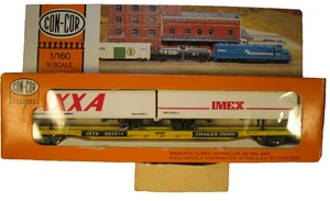 CON-COR N-SCALE 90' PIGGYBACK FLATCAR W/ TWO TRAILERS TRIALER TRAIN New in Box - Picture 1 of 2