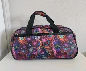 LeSportsac 22" Wheeled Peacock Feather Duffel Bag Carry-On - Picture 1 of 13