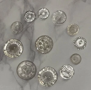 Vintage 12  Czech Clear Depression Crystal Glass Crafting Buttons 107-5 - Picture 1 of 13