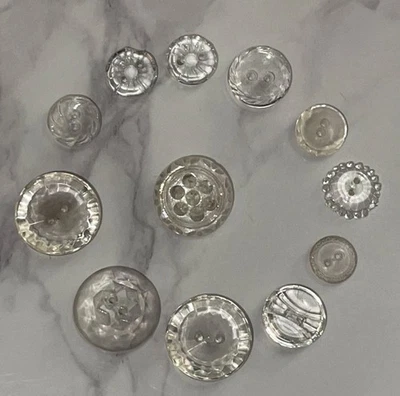Vintage 12  Czech Clear Depression Crystal Glass Crafting Buttons 107-5 - Image 1 of 4