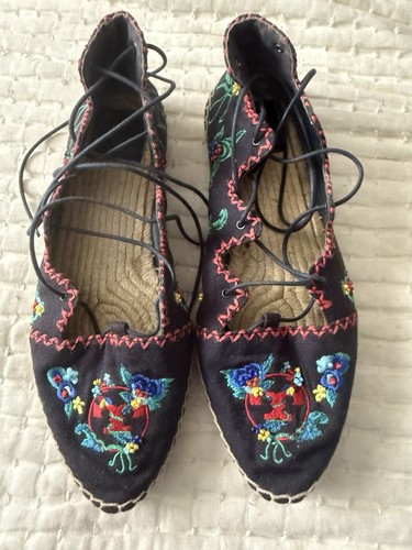Ballerine espadrillas TORY BURCH nere blu in tela floreale US 8 nuove senza etichette