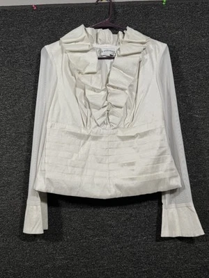 Blusa J.R. Evenings Mujer Marfil L Volantes Cuello en V Mangas Largas Transparentes Talla 6 Foto 1 de 4