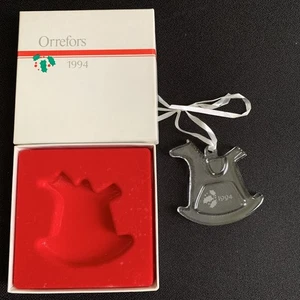 Orrefors 1994 Swedish Crystal Christmas Ornament EUC In Box Rocking Horse - Picture 1 of 4