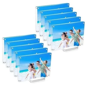 10 Pack Acrylic Picture Frame 4×6 Clear Double Sided Magnetic Photo Frame - - Picture 1 of 8