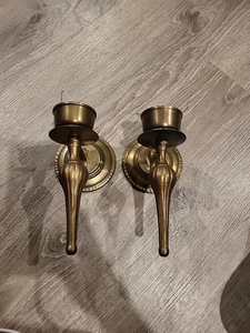 Vtg Pair Of Brass Taper Candle Wall Sconces - Picture 1 of 8