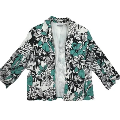 Alfred Dunner Women’s Petite 12P Floral Blazer Jacket Black White Turquoise - Image 1 of 4