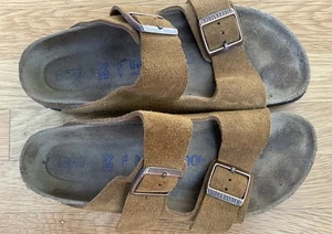 Birkenstock Arizona Damen Sandale Pantolette Größe US 8-8,5 (39 EUR) Camel Hellbraun Wildleder - Bild 1 von 6