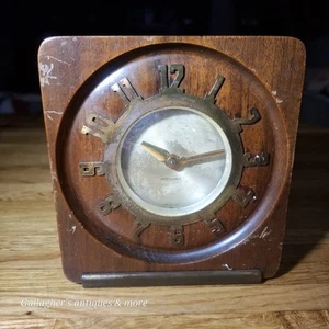 Seltene Vintage Seth Thomas Square Art Deco Mahagoni Holz Uhr  - Bild 1 von 11