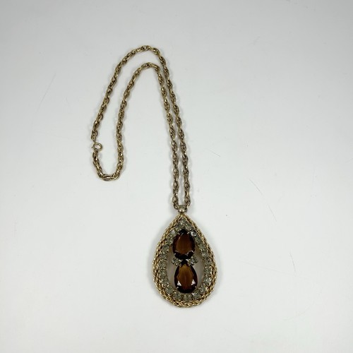 VETEMENTS Collana dichiarazione topazio finto e strass ciondolo goccia catena tono oro pesante