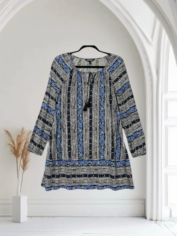 Экспресс-платье женское размер маленький цветочный галстук шеи богемное шик повседневный вечеринки путешествий - Изображение 1 из 4