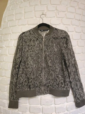Zara Womens Olive Lace Bomber Style Long Sleeve Jacket Sz XL - Image 1 of 4
