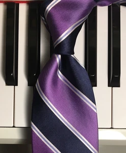 EAGLE SHIRTMAKERS / Best of Both Luxury Lilac & Navy Broad Repp Stripe Silk Tie - Picture 1 of 9
