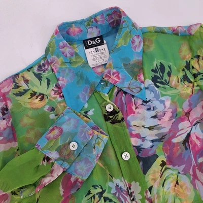 Camisa Blusa Para Mujer D&G Dolce Gabbana Estampado Floral Transparente Seda Abotonada Talla 28 Foto 1 de 4