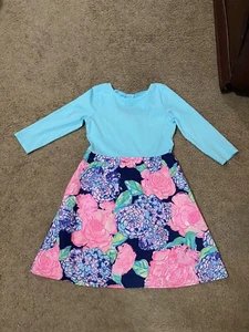 Lilly Pulitzer Mochi Dress High Tide Navy Hey Hey Bouquet Girls Size XL (12-14) - Picture 1 of 10