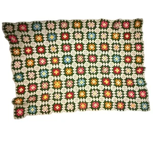 Vintage Colorful Granny Square Throw Blanket Afghan 70" x 50" Hippie Boho - Picture 1 of 6