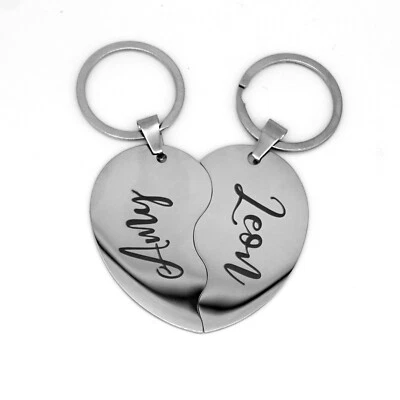 MARKENLOS Partner-Schlüsselanhänger Set mit Gravur nach Wunsch - gravierter Herz Anhänger