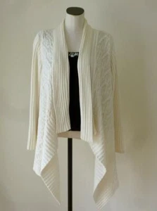 Chicos Ivory Rib+Cable Knit Open Asymmetric Drape Shawl Collar Duster Sweater~2 - Picture 1 of 9