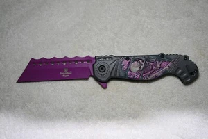 🔥8 1/2" PINK & GRAY SKELETON 💀 LOCKING E-Z OPEN Spring Assisted Pocket Knife - Picture 1 of 6