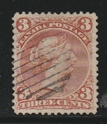 Canadá Scott 25 VF+ U 3 centavos rojo reina grande. Gatos $50+ Foto 1 de 2