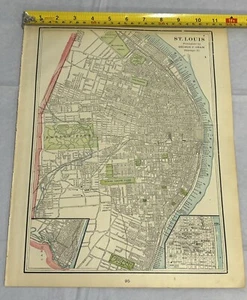 1903 Pictorial Color Map Excerpt 14"x11” Antique Original Kansas City St. Louis - Picture 1 of 10