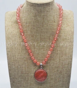 Beautiful 8mm Red Tourmaline Round Beads Round Gems Pendant Necklaces 18'' AAA - Picture 1 of 3