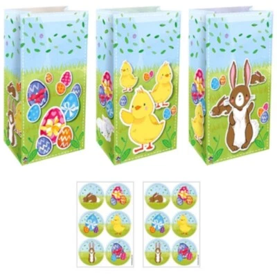 EASTER PARTY TREAT LUNCH  EGG HUNT FOOD GOODIES SWEET GIFT STICKER SEAL BAGS - Image 1 of 4