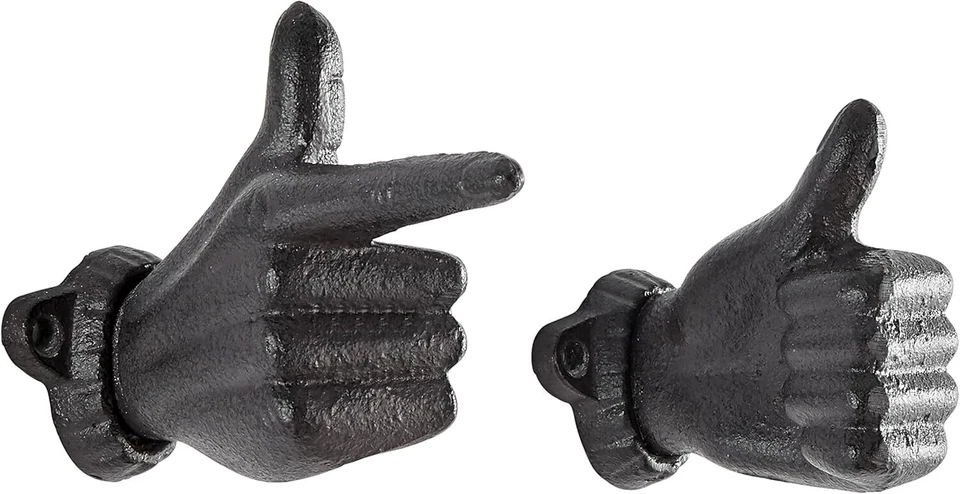 Danya B. "Thumbs up & Pointing Finger" Dark Brown Cast Iron Wall Mount Hook Set - Image 1 of 1