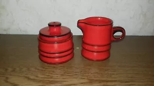 Jasba Keramik Zuckerdose Milchkanne Vintage 70er WGP rot - Bild 1 von 5