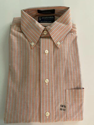Camisa Stafford Essentails Oxford Manga Larga 14 32-33 Melocotón y Azul Rayas  Foto 1 de 2