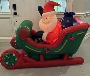 Gemmy Airblown Inflatable Santa With Sleigh Christmas 6ft Long  2007 READ - Picture 1 of 20