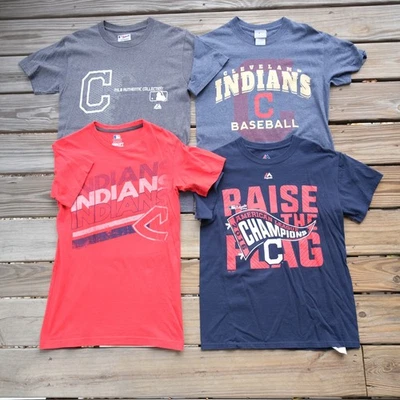 Cleveland Indians MLB Apparel Lot 4 Fan T Shirts Mens Small Majestic, Genuine - Image 1 of 4
