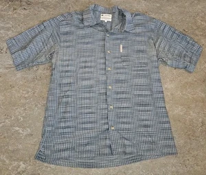 Columbia Button Up Short Sleeve Mens Shirt Blue Striped - Medium - 100% Cotton - Picture 1 of 3