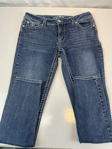 Paisley Sky Womens Jeans Size 8 Mid Rise Straight Leg Rhinestones 5 Pocket - Picture 1 of 13