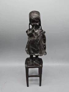 "Girl On Stool" 1 Shoe On inspired by Juan Clara bronze sculpture 1990s Vintage - Picture 1 of 7