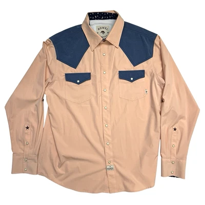 Rowel Western Wear Shirt Mens XL Coral/Peach Pearl Snap Shirt Flip Cuff - Image 1 of 4
