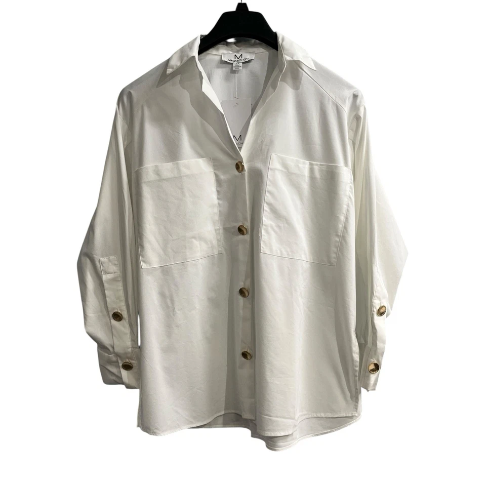 Magaschoni Top 女式 S 白金纽扣衬衫束腰外衣胶囊极简主义 — 第 1/4 张图片