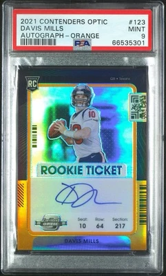 2021 Panini Contenders Optic Orange Auto #123 Davis Mills /20 RC PSA 9 MINT - Image 1 of 3