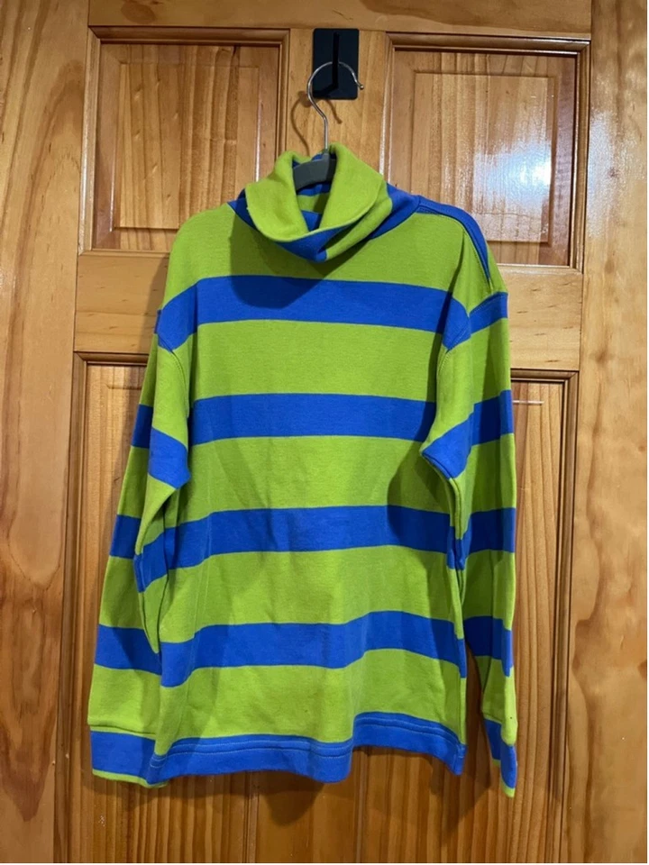 Свитер Hanna Andersson зеленый и синий из чистого хлопка с водолазкой в полоску размер 120 - Изображение 1 из 3