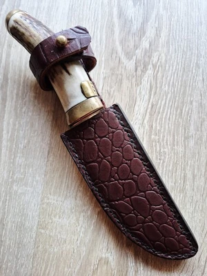 Jagdmesser mit Horngriff Handgemacht Mid Lederscheide  - Bild 1 von 4