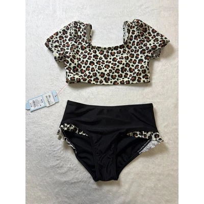 Niñas Gato Jack Traje de Baño Dos Piezas Estampado Leopardo Top Cintura Alta Parte Inferior Talla M Foto 1 de 4