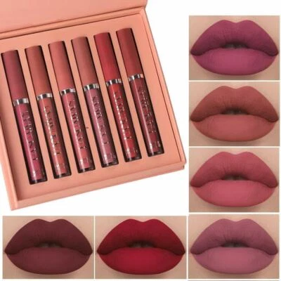 6 Colors Velvet Liquid Lipstick Set – Long Lasting Waterproof Non-Stick Lips A - Image 1 of 4