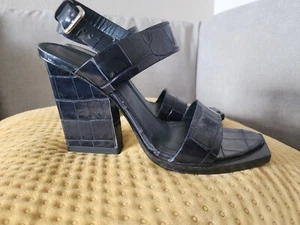Jil Sander Leather Blue Black Women Sandals Heels Size 39.5 9.5 - Picture 1 of 12