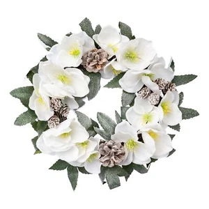 Dekokranz mit künstlichen Christrosen und Zapfen 32cm in Frostoptik - Bild 1 von 1