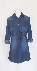 Wrangler Womens Small Blue Denim Western Pearl Snap Shirt Dress Pockets - Picture 1 of 8