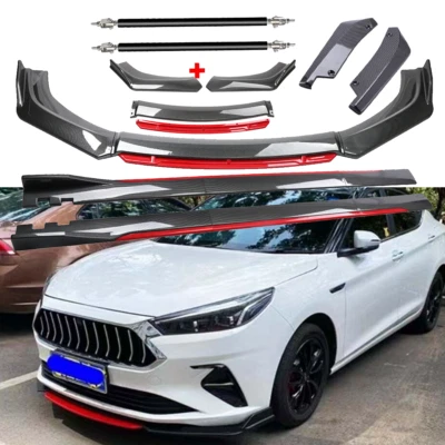 For Ford Fusion Mondeo Carbon Fiber Look Red Front Lip Chin Bumper Side Skirt - Image 1 of 4