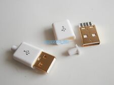 5X USB 2.0 Type-A Plug 4-pin Male Adapter Solder Connector & White Cover Gloden